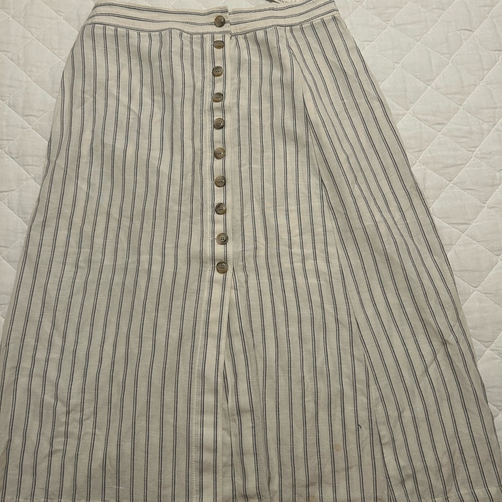 NWT Madewell Cream Midi Skirt with Navy Pinstripes